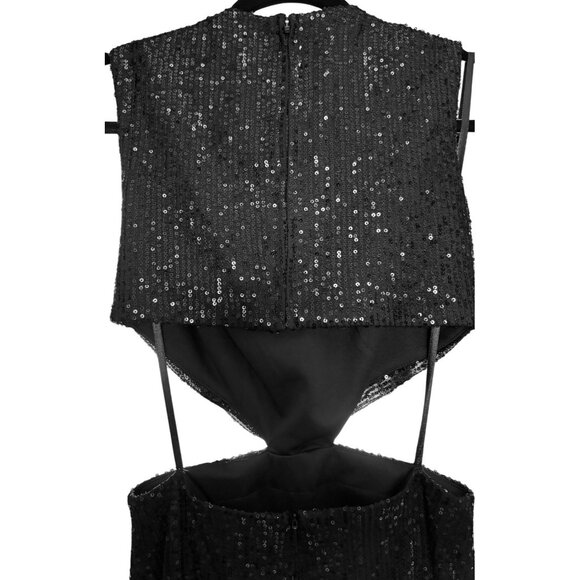 Mac Duggal Sequin Front Twist Cut Out Midi Sheath Dress Black 2 New With Tags - Picture 10 of 13